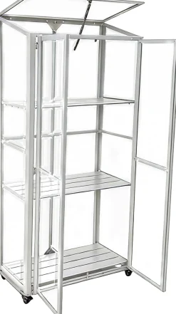 Minidrivhus med hjul poly sølv 77,6x41,5x151,1cm