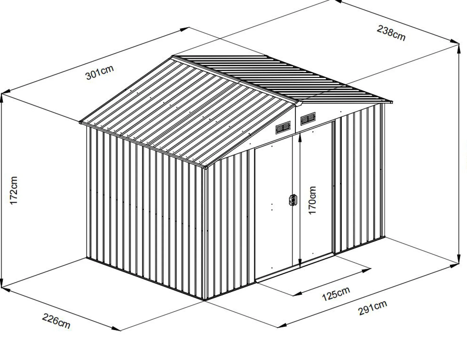 Redskabsskur stål antracit 7.2m2