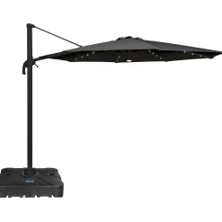 Roma parasol 360-rotation LED mørkegrå 3m med Parasolfod 100L