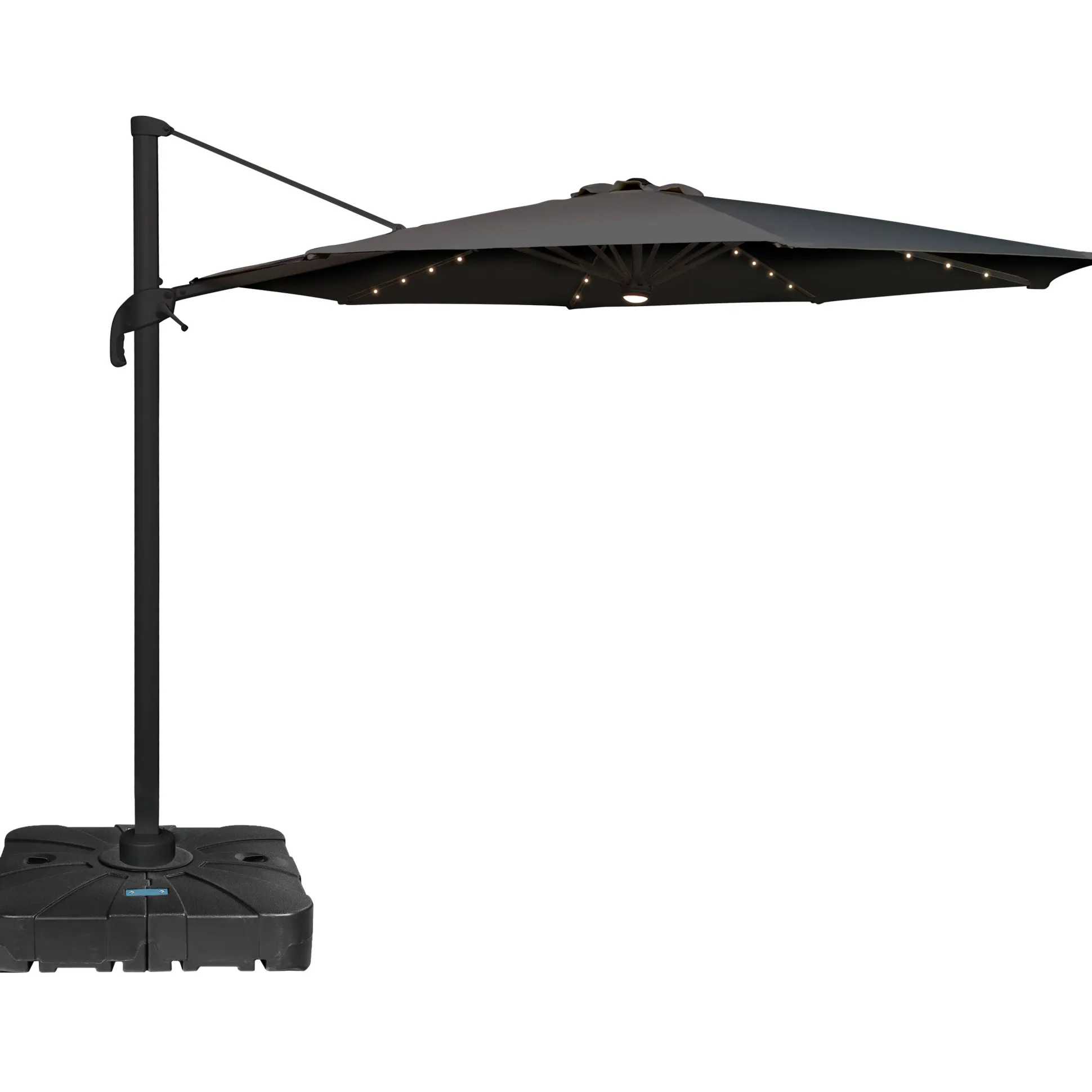 Roma parasol 360-rotation LED mørkegrå 3m med Parasolfod 100L