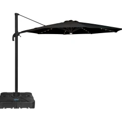 Roma parasol 360-rotation LED sort 3m med Parasolfod 100L